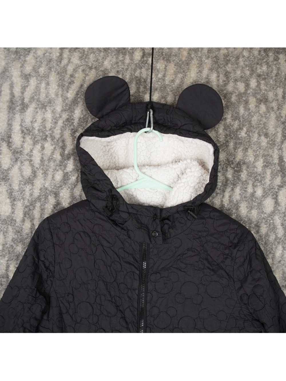 Disney Parks Quilted Mickey Mouse Ears Hooded Sherpa Jacket Womens Small Black - Picture 6 of 15
